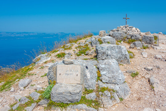 Cross on top of Saint Ilija mountain in Croatia
