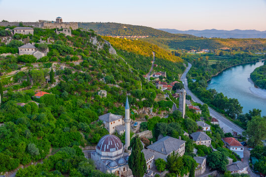 Sunset view of Pocitelj village in Bosnia and Herzegovina