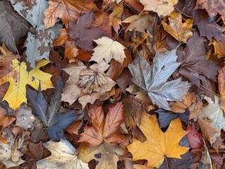 The texture and color variations of autumn leaves on the forest floor capturing the beauty of change