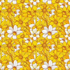Floral yellow color, form natural, seamless fabric pattern.