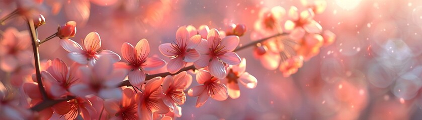 Fototapeta na wymiar Photorealistic image of cherry blossoms in full bloom, under soft spring sunlight ,3DCG,high resulution,clean sharp focus