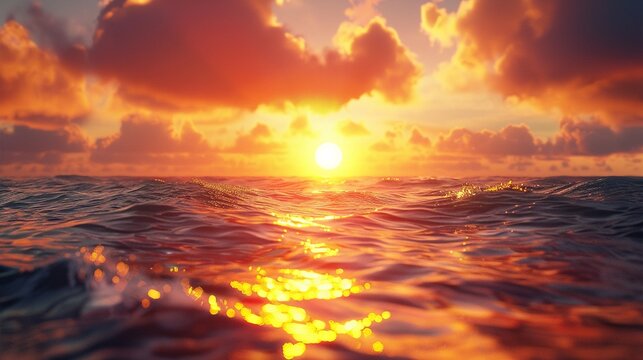 Photorealistic image of a sunset over the ocean, vibrant colors, natural lighting ,3DCG,clean sharp focus