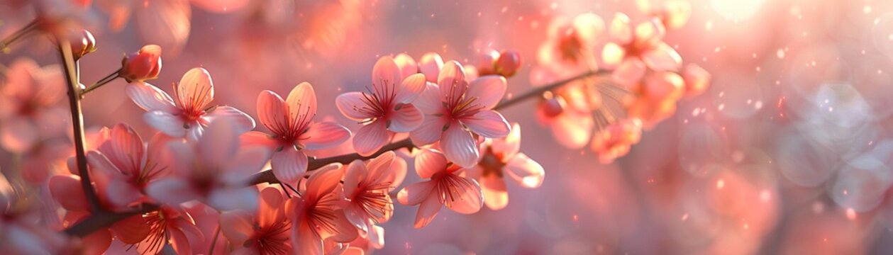 Photorealistic image of cherry blossoms in full bloom, under soft spring sunlight ,3DCG,high resulution,clean sharp focus
