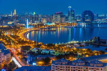 Naklejka premium Sunset view of cityscape of Baku in Azerbaijan