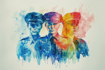 Colorful digital painting of cops in police officer uniform, security - obrazy, fototapety, plakaty