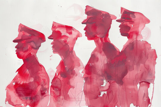 Red digital painting of cops in police officer uniform, security