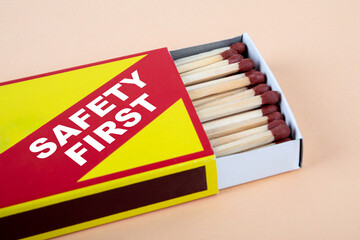 Safety First Concept. Box of matches on a light background
