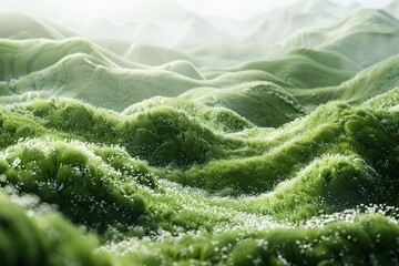 Green hills alive with new growth, rolling waves of renewal ,3DCG,clean sharp focus - obrazy, fototapety, plakaty