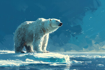 A polar bear standing on a melting ice floe - obrazy, fototapety, plakaty