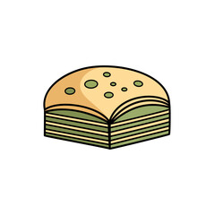 Turkish baklava with pistachios. Tradition Attribute of Turkish culture. Vector illustration isolated on white background. Turkish national pastries.