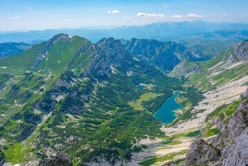Obraz premium Panorama of Durmitor National park dominated by Bobotuv Kuk mountain, Montenegro