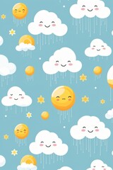 Pattern of clouds with stars children's style