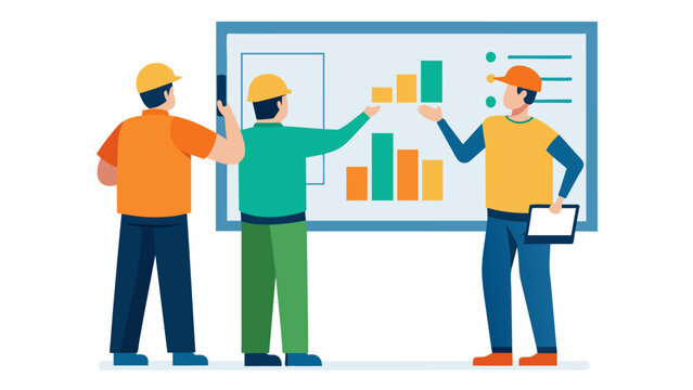 Two maintenance technicians collaborate and yze data on a whiteboard making strategic adjustments to a maintenance schedule.