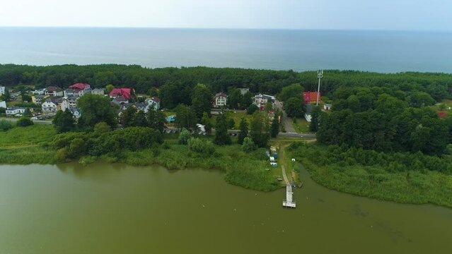 Panorama Baltic Sea Lake Jamno Lazy Morze Las Aerial View Poland