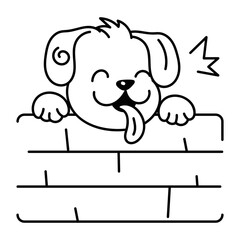 Cute hound staring from wall, doodle style icon 