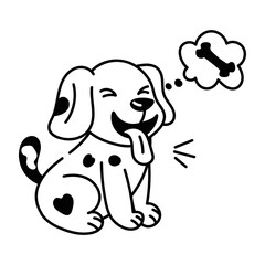Easy to edit doodle icon of a hungry dog 