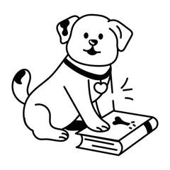 Cute doodle style icon of a dog book 