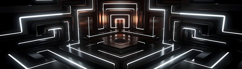 Captivating Geometric Labyrinth Interior with Futuristic Lighting and Minimalist Design