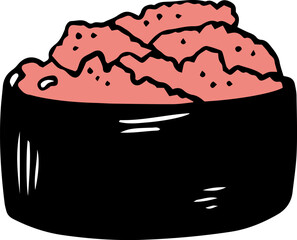 Single vector roe sushi gunkan hand drawn doodle style front view isolated on white background