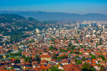 Fototapeta premium Panorama view of the old town of Sarajevo, Bosnia and Herzegovina