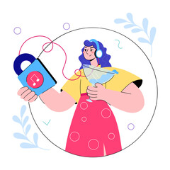 Modern doodle mini illustration of listening music 