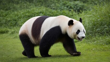 Obraz premium The Majestic Walk of a Giant Panda Captured in Soft Light