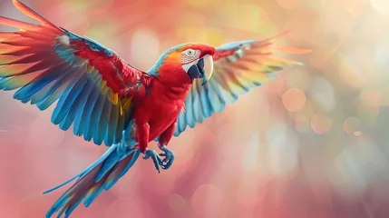 Foto op Canvas A parrot squawking merrily in the breeze, Summer theme, 2D illustration, isolate on soft color © Pairat