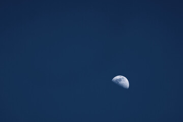 Half moon at blue hour without couds copyspace