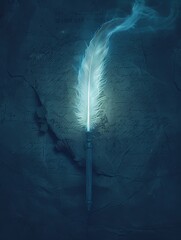 A quill that writes in glowing ink, the words emitting a soft light in darkness