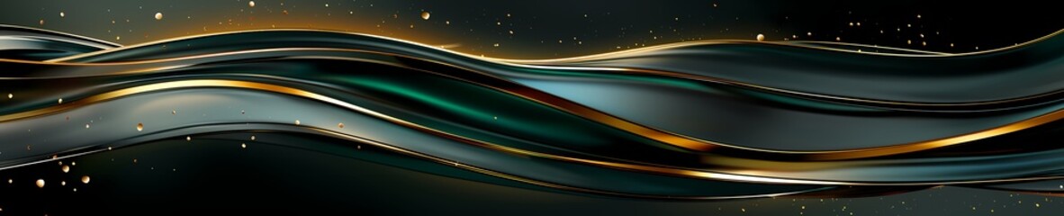 Abstract 3d wave silk textured green and gold color on white background,  for home decor, wall art,...