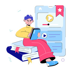 Trendy doodle mini illustration of online learning 