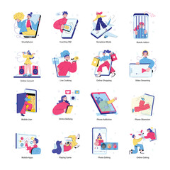 Collection of Smartphone Services Doodle Mini Illustrations 

