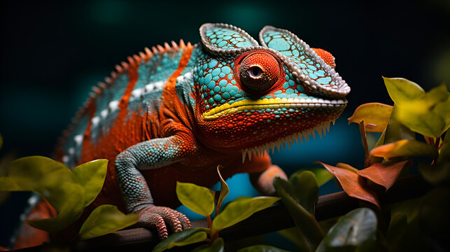 rainbow chameleon on black background