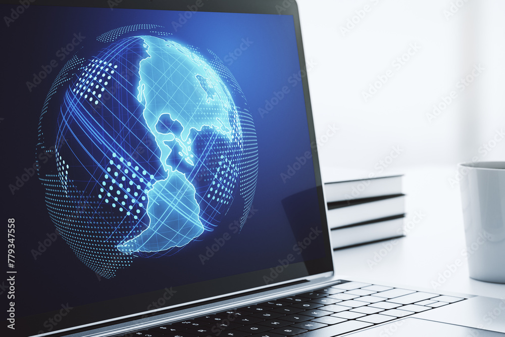 Aufkleber america map on modern computer monitor, big data and digital technology concept. 3d rendering
