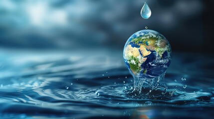 World water day graphic design generative ai background with copy space. Concept of eco life or save the world, blue world icon on blue water
