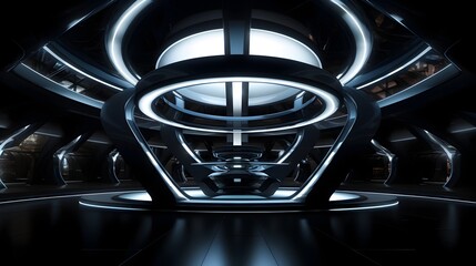 Futuristic Spacecraft Interior Design with Advanced Technological Features and Geometric Lighting