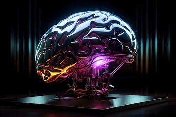 Neon-Lit Digital Brain Visualizing Advanced Artificial Intelligence,Futuristic Concept of Mind and Technology