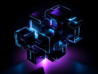 Captivating Futuristic Data Visualization with Glowing 3D Cubes in Electric Hues against a Dark Backdrop