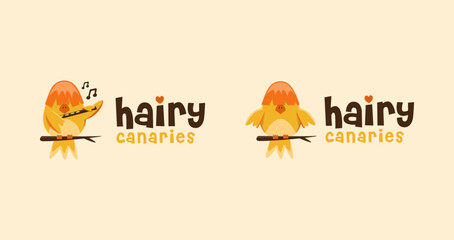 Fun and playful happy canary playing flute cartoon logo icon vector template on light background © DOMHOUZE