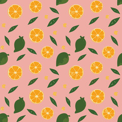 Fruitful Citrus Seamless Pattern: Fresh slices of lemon, orange, lime, and grapefruit create a vibrant and juicy design, perfect for wallpapers and healthy-themed projects