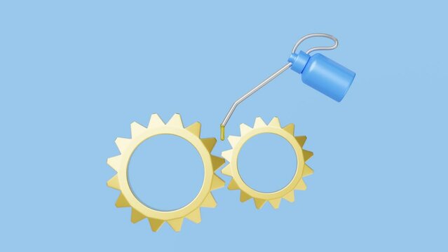Metal oiler with cog isolated on blue background. 3d render illustration, alpha channel