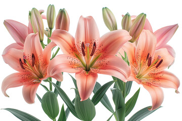 A bouquet of pink lilies isolated on a transparent background