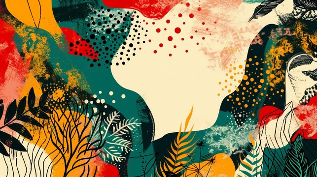 Combine natural elements like flora and fauna with abstract shapes and patterns