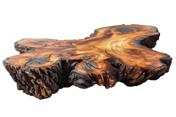 Table from tree stump isolated on white background