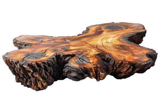 Table from tree stump isolated on white background