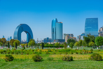 Fototapeta premium Summer day at the waterfront of Baku, Azerbaijan