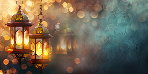 Fantasy style lantern for islamic ramadan celebration blur background - obrazy, fototapety, plakaty