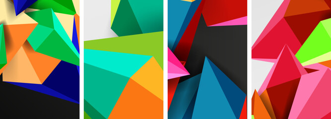 Mosaic triangles poster geometric abstract background set