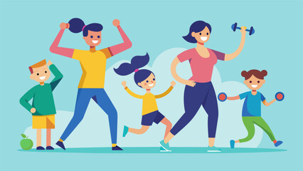 An image of a family exercising and engaging in physical activity together using it as a healthy outlet for managing stress and boosting