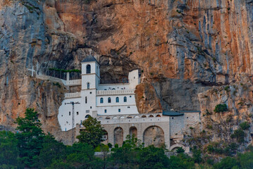 Sunset view of the Ostrog monastery in Montenegro